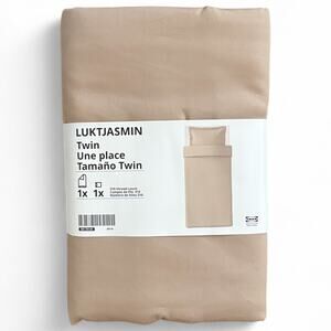 IKEA LUKTJASMIN Gray Beige Twin Duvet Cover & Pillowcase 310 Threat Count